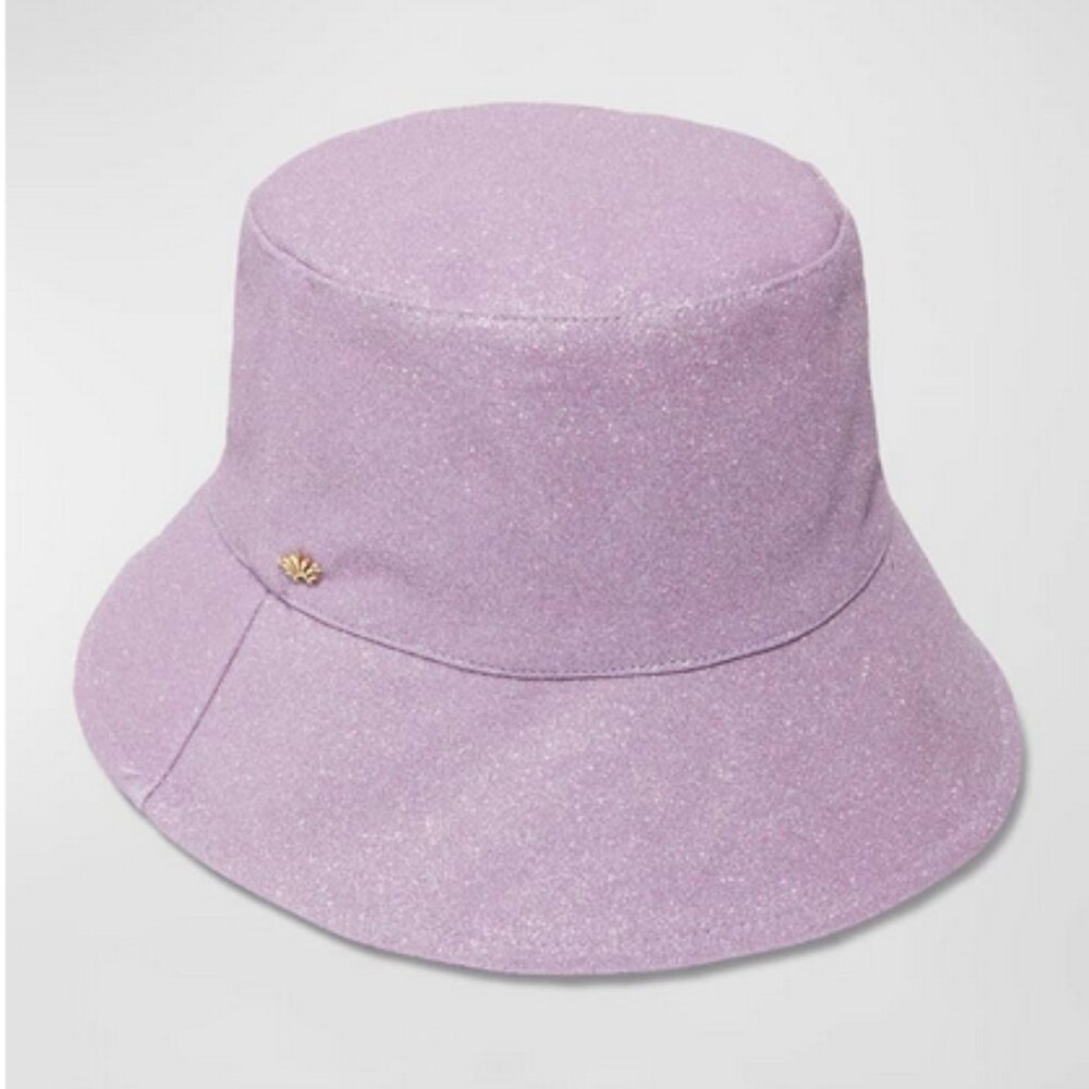 Lele Sadoughi Glitter Bucket Hat W/ Logo Charm in Rose Quartz NWT